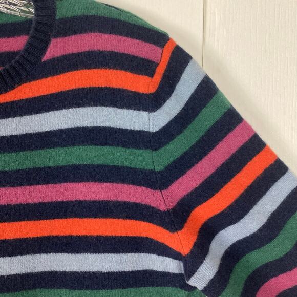 Nwot UNITED COLORS OF BENETTON Sweater M Wool Rainbow-Stripe Crew Long-Sleeve - Picture 4 of 9